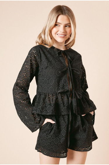 Broderie Tie Front Blouse