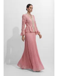 Dreamy Date Pink Floral Lace Pearl Trim Top & Pleated Skirt Set - 1