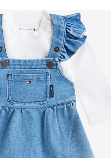 Tommy Hilfiger Baby Girls Denim Dungree Dress Set in Blue