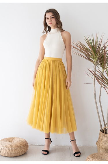 My Secret Garden Tulle Maxi Skirt in Yellow