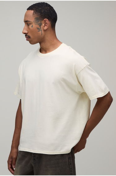 Ecru Oversized Boxy Monaco Hotel Print T-Shirt - ecru
