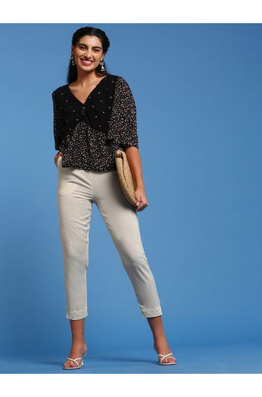 Cream Woven Cotton Pants