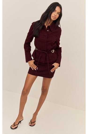 Burgundy Washed Denim Mini Skirt