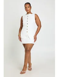Plus Button Front Waistcoat and Mini Skort - white