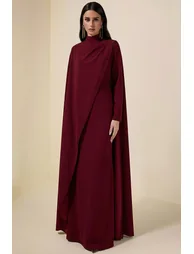 Cape Asymmetrical Ruched Maxi Dress
