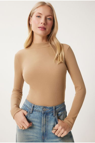 Women's Biscuit Turtleneck Ribbed Knitted Blouse