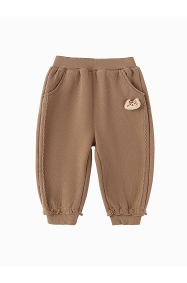 Girls' Ribbed Pants with Patch and Ruffled Hems