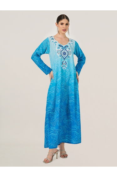 Ombre Print Embroidered A-Line Jalabyia
