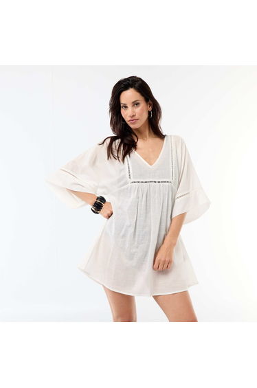 Solid Mid-Length Beach Dress WHITE