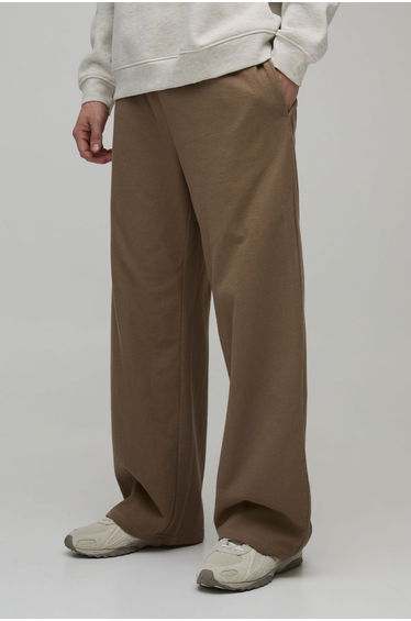 Wide Fit Textured Elasticated Waist Jogger - taupe