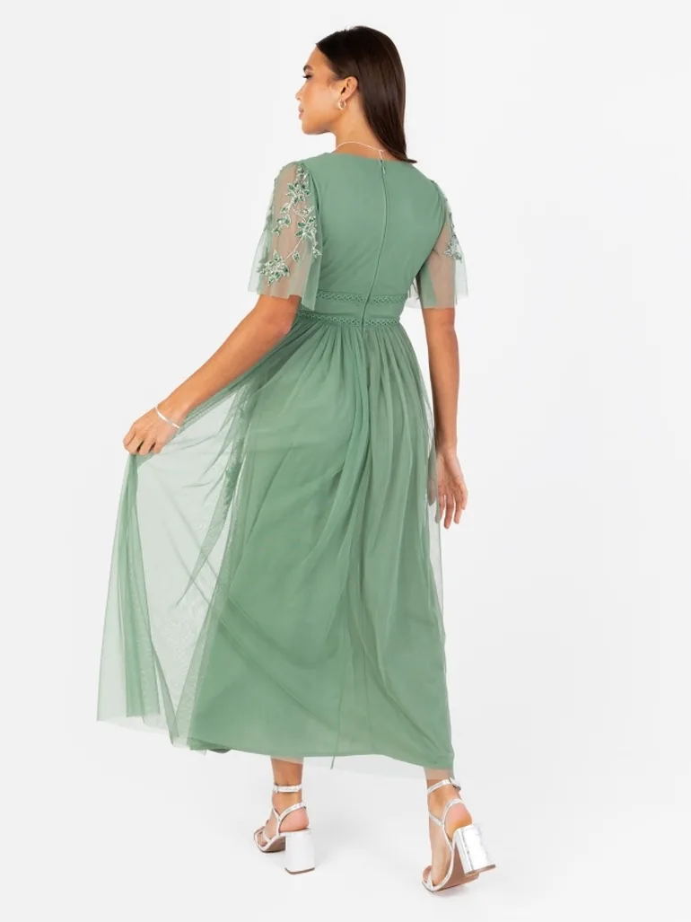 dark sage green midi dress Dark Sage Ribbed Knit Wrap Tie Midi Dress