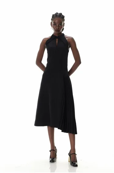 Zion Sleeveless Ruch Deconstruct Maxi Dress In Black