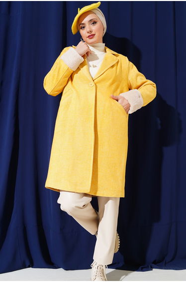 Women's Fish Back Cashew Coat with Feather Sleeves - Yellow