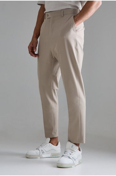 High Rise 4 Way Stretch Tapered Trousers - taupe