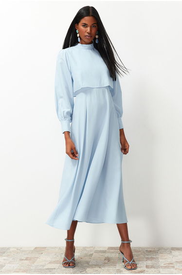 Blue Aller Piece Detailed Woven Dress