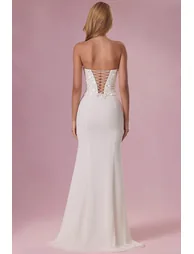 Embellished Corset Strapless Gown in Ivory - 5