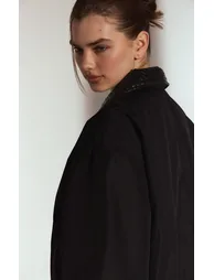 Black Quilted Collar Nylon Bomber - 2