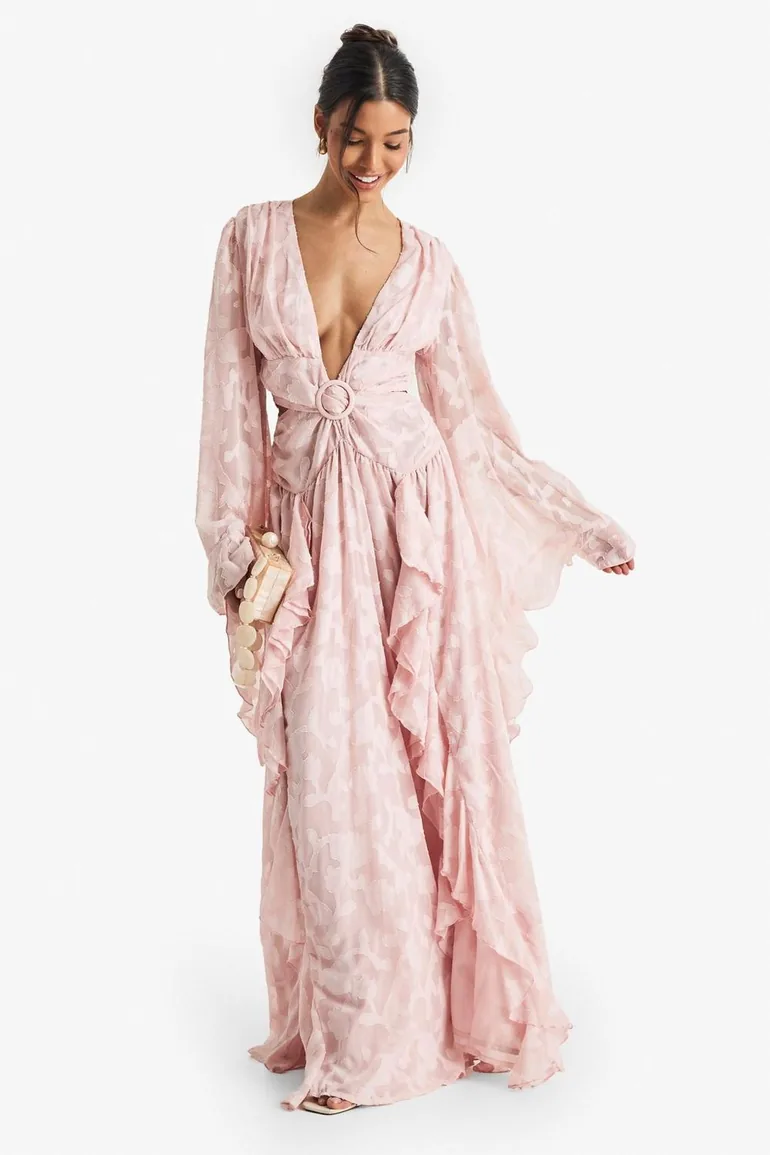 Textured Split Cut Out Maxi Dress - pink - 2