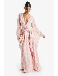 Textured Split Cut Out Maxi Dress - pink - 2
