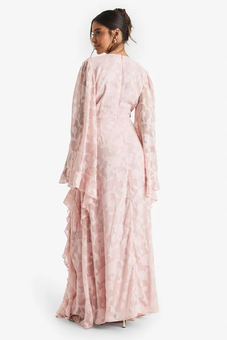 Textured Split Cut Out Maxi Dress - pink - 1
