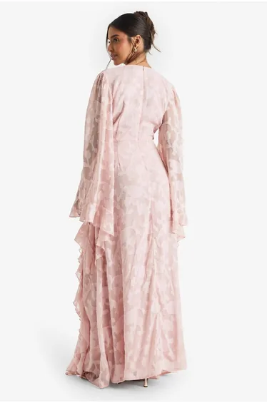 فستان بوهو شيفون زهري طول الأرض  بطبعة أزهار