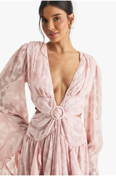 فستان بوهو شيفون زهري طول الأرض  بطبعة أزهار