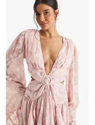 Textured Split Cut Out Maxi Dress - pink - 3