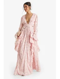 Textured Split Cut Out Maxi Dress - pink
