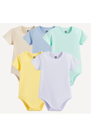 Pack of 5 Ribbed Short Sleeve Bodysuits