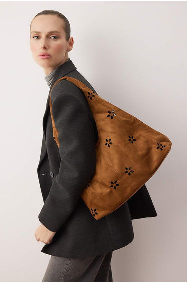 Brown Suede Puppy Women's Medium Shoulder Bag