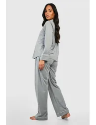 Maternity Jersey Piping Button Trouser Pyjamas - grey marl - 1