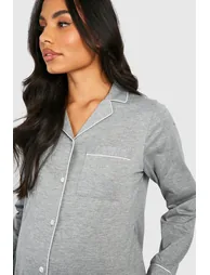 Maternity Jersey Piping Button Trouser Pyjamas - grey marl - 3