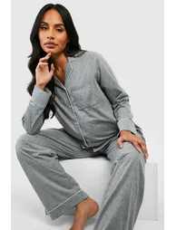 Maternity Jersey Piping Button Trouser Pyjamas - grey marl