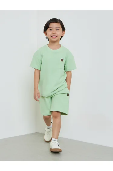 Boys Textured Oversized T-Shirt and Shorts Set
