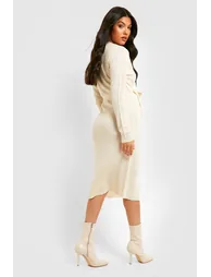 Maternity Button Down Knitted Midi Dress - oatmeal - 1
