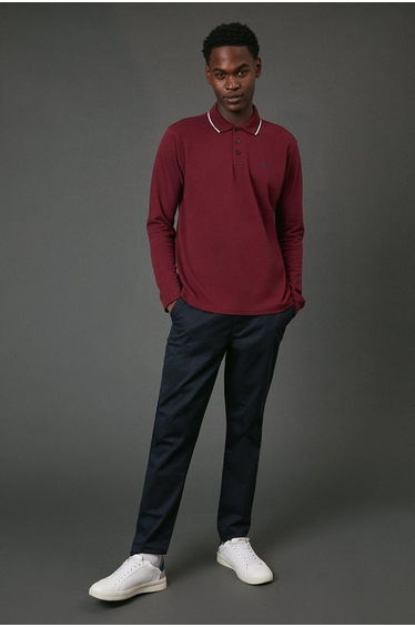 Burgundy Long Sleeve Pique Polo Shirt