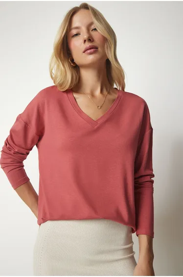 Women's Dry Rose V-Neck Knitwear Blouse