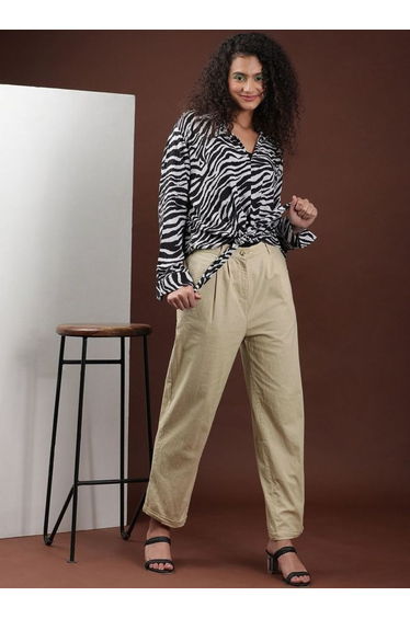 Women Khaki Regular Fit Solid Pants