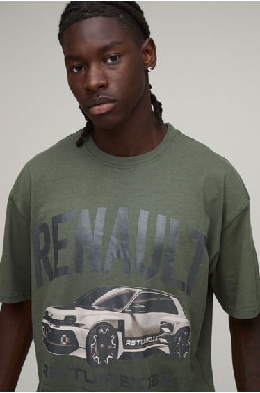 Oversized Renault License Print T-shirt - khaki