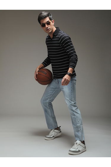 Men Striped Open Collar Regular Fit Polo