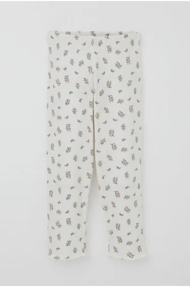 Baby Girl Pajama Set with Floral Pattern and Buttoned Shoulders, Ecru