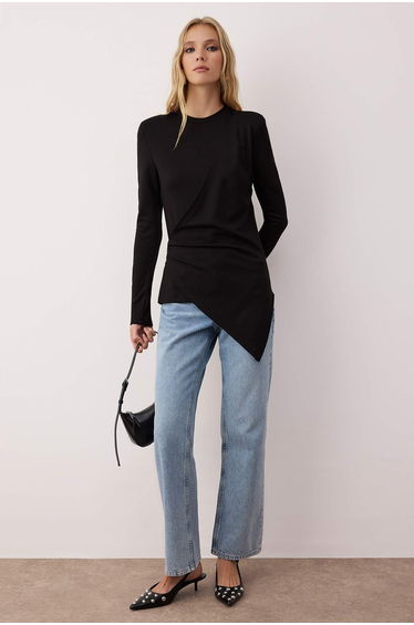 Black Fitted Jersey Plain Knit Tunic