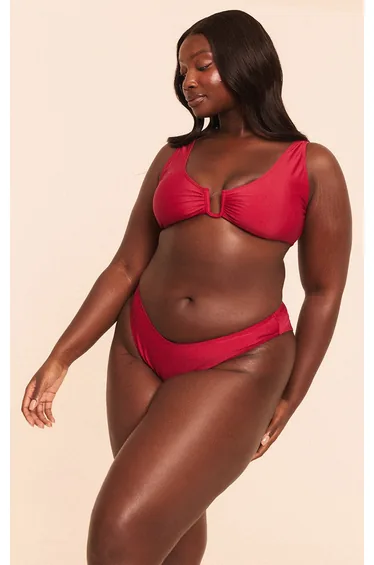 سروال بكيني تانغا لون أحمر - للمقاسات الكبيرة