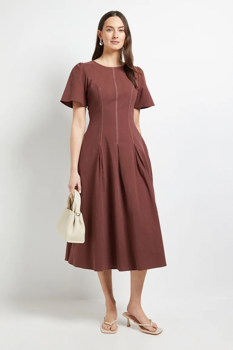 Principles Contrast Stitching Fit & Flare Midi Dress