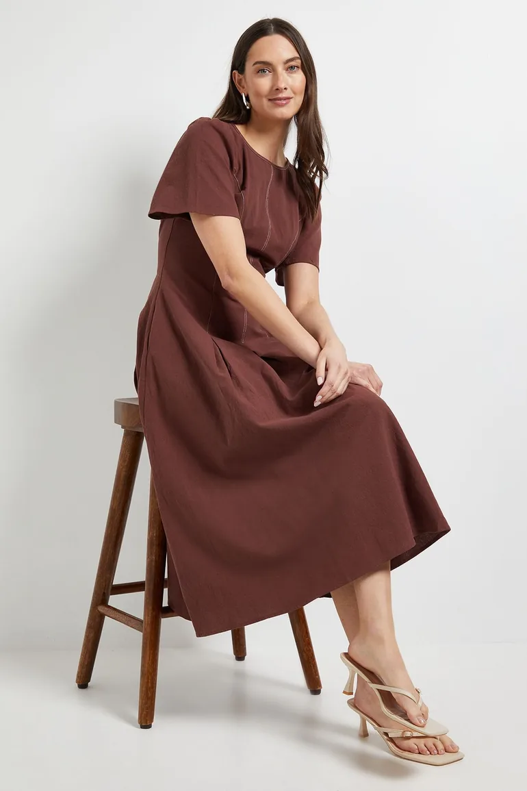 Principles Contrast Stitching Fit & Flare Midi Dress - 1