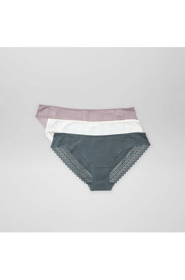 Pack of 3 cotton and lace briefs PINK