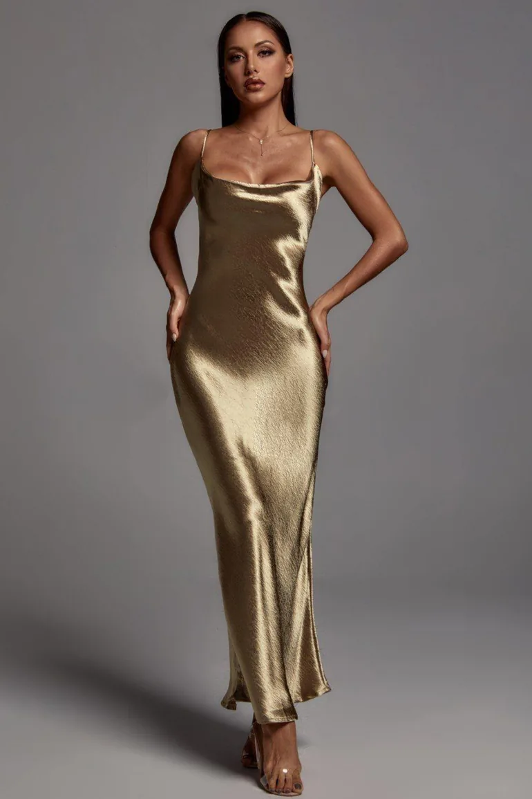 emily metallic gold maxi dress Emily Metallic Gold Maxi Dress Bella Barnett : Evening Dresses : VogaCloset  Oman
