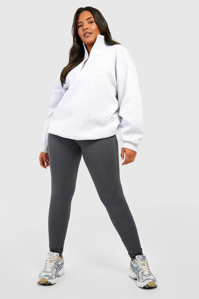 Plus Oversized Half Zip Sweatshirt - grey marl
