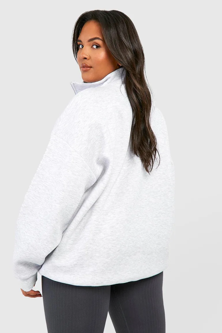 Plus Oversized Half Zip Sweatshirt - grey marl - 2