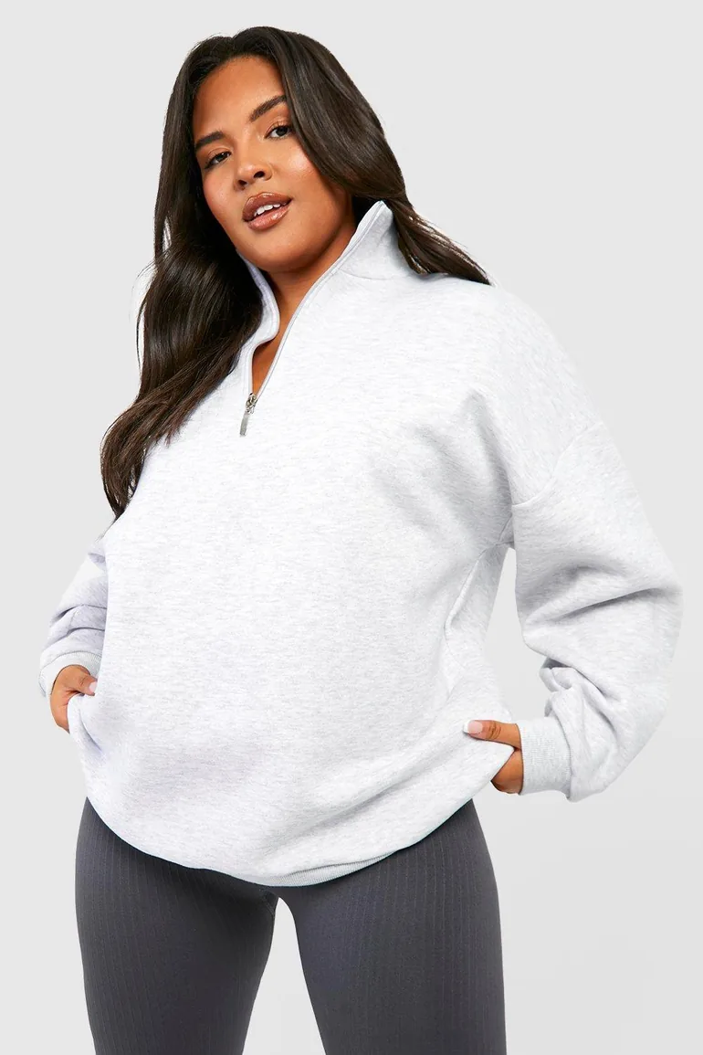 Plus Oversized Half Zip Sweatshirt - grey marl - 1